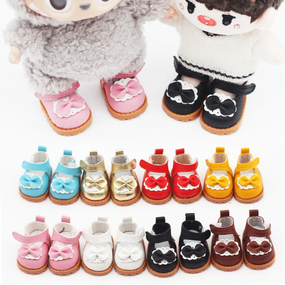 Labubu Bow Shoes for 17cm Labubu 10cm EXO /Cotton Doll Finger Shoes Doll Leather Shoes