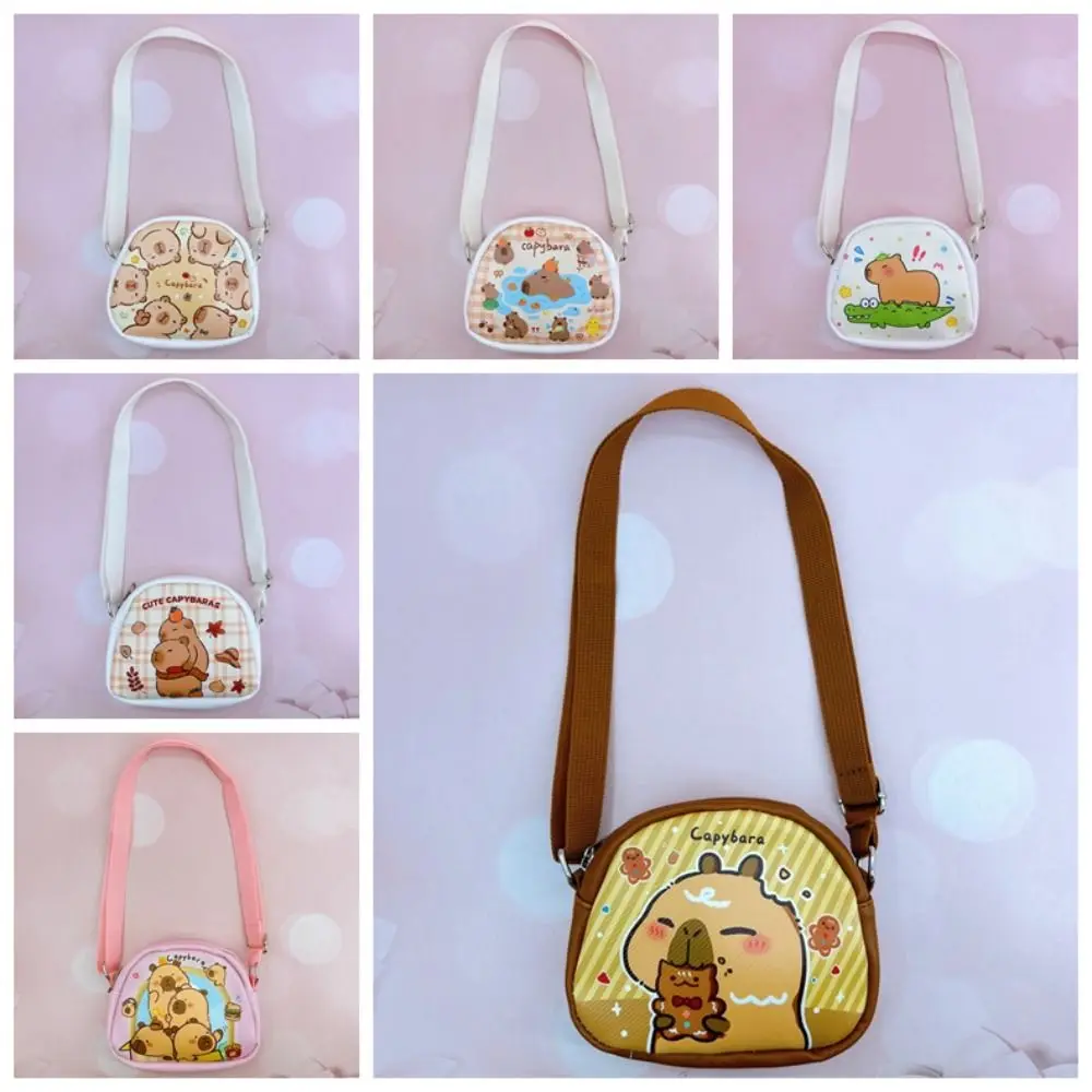 Bolso cruzado de cuero PU para capibara, correas ajustables, bolso de hombro de dibujos animados de mandarina, bolso escolar con dibujos de animales Kawaii para piscina