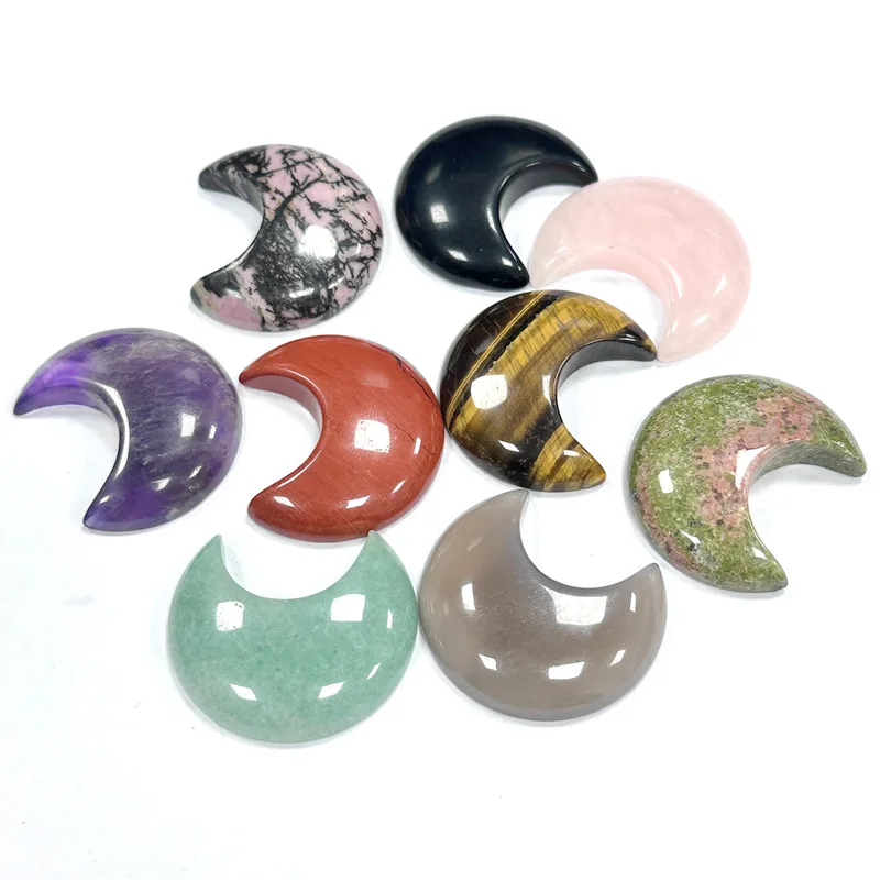30mm Natural Crystal Crescent Moon Stone Healing Quartz Reiki Chakra Worry Palm Gemstone Meditation Decor Spiritual Energy Gift