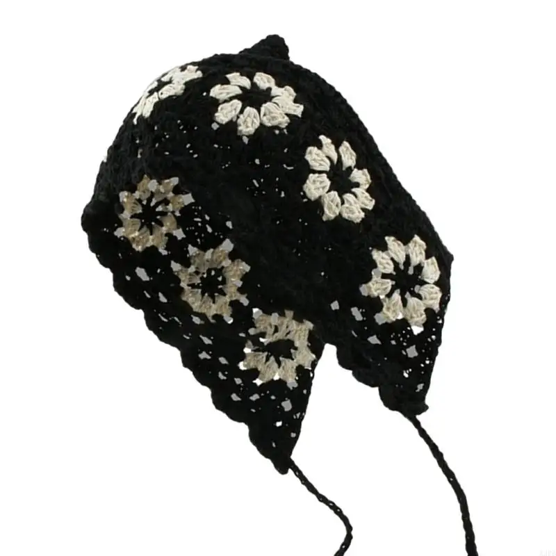 قبعة فنية مخرمة مع زخارف زهور رقيقة وغطاء رأس خفيف الوزن للنساء