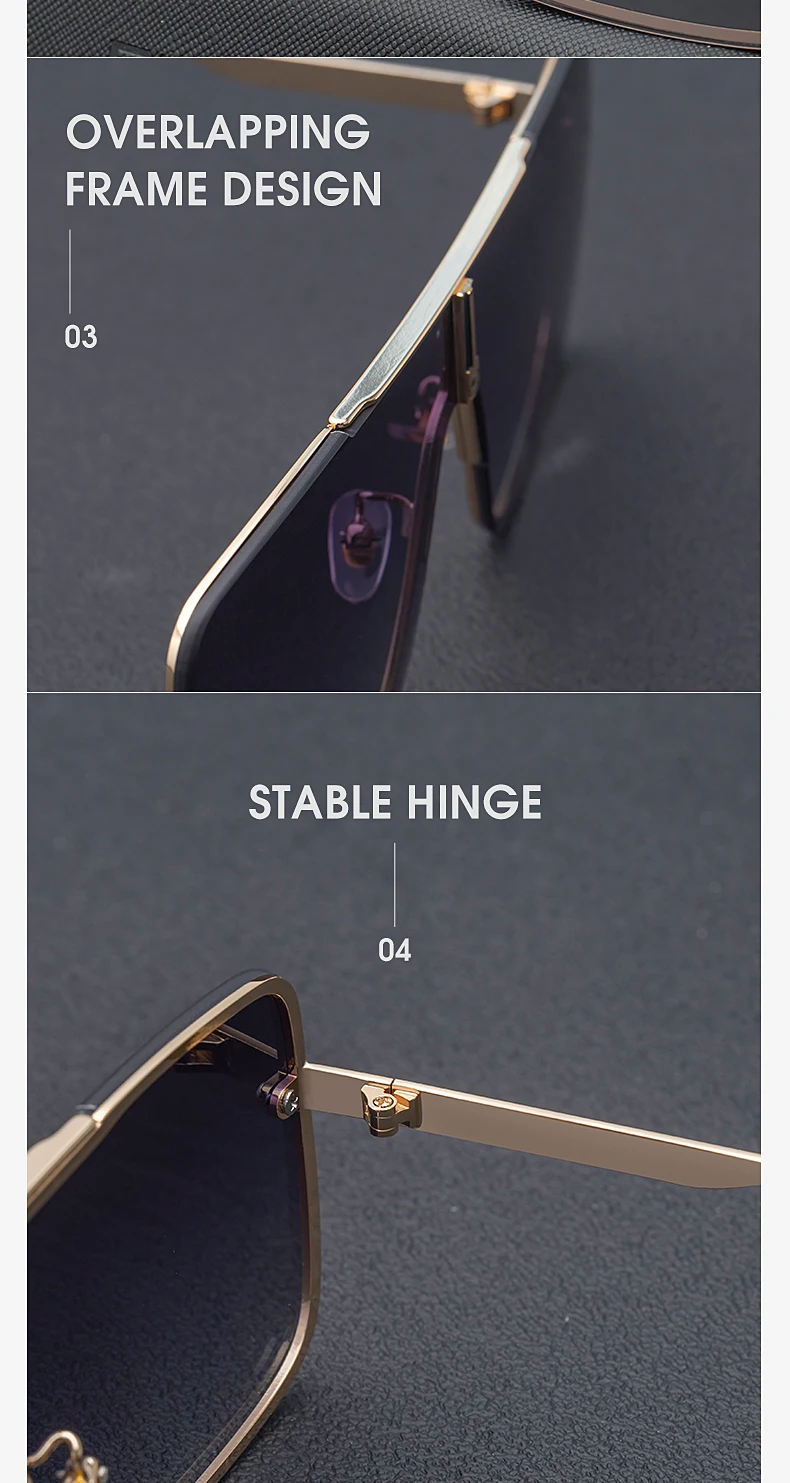 Übergroße Steampunk Einteiler-Sonnenbrille für Herren 2026 Luxusmarke Randlose Punk-Sonnenbrille für Männer Vintage Eyewear Shades – Detail 4