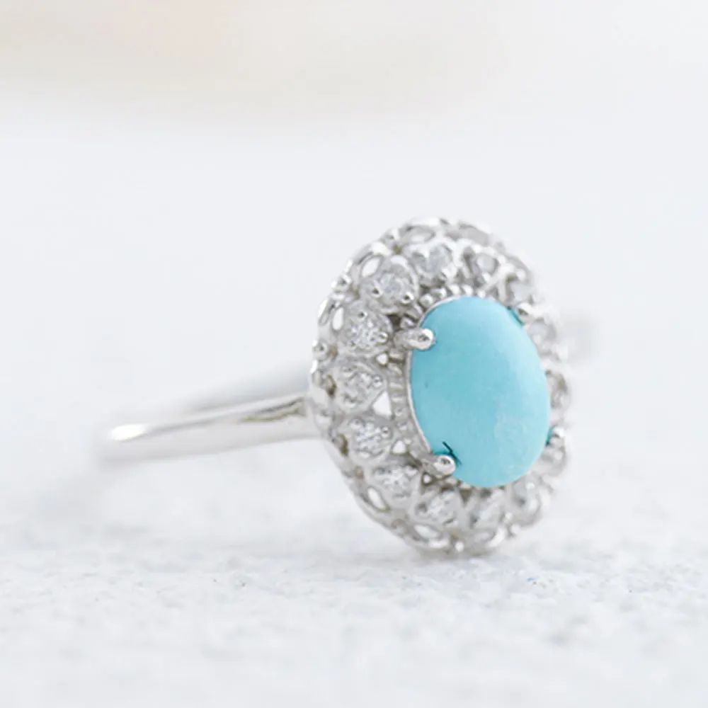 

Кольцо из стерлингового серебра 925 пробы, натуральный овальный драгоценный камень бирюзы, роскошное и элегантное женское кольцо, повседневная одежда и свадебные украшения.