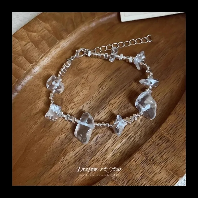 مكعبات الثلج البيضاء النقية! سوار فضي مكسور فاخر وخفيف الوزن للنساء بتصميم أنيق ومطرز بالخرز متعدد الاستخدامات يهودي #4