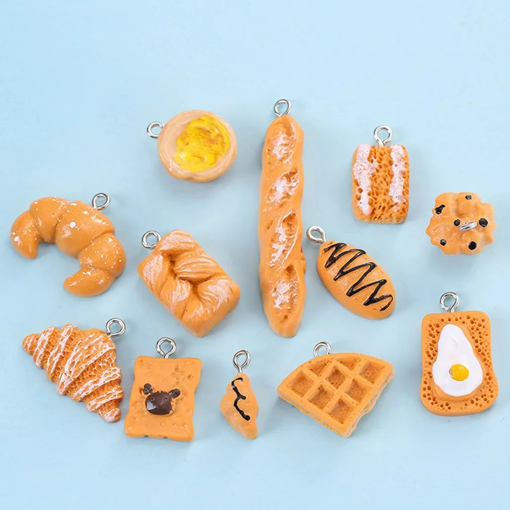 10pcs Simulation Baked Cake, Bread And Egg Tart Cute Charms For Pendant DIY Earrings Necklace Jewelry Accessories Finding