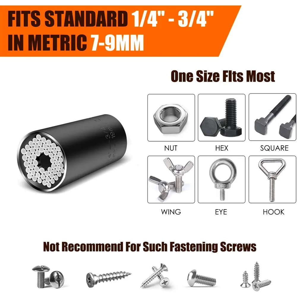 BINOAX Universal Socket Tool 7-19mm Grip Socket Set Fits Standard 1/4'' - 3/4''