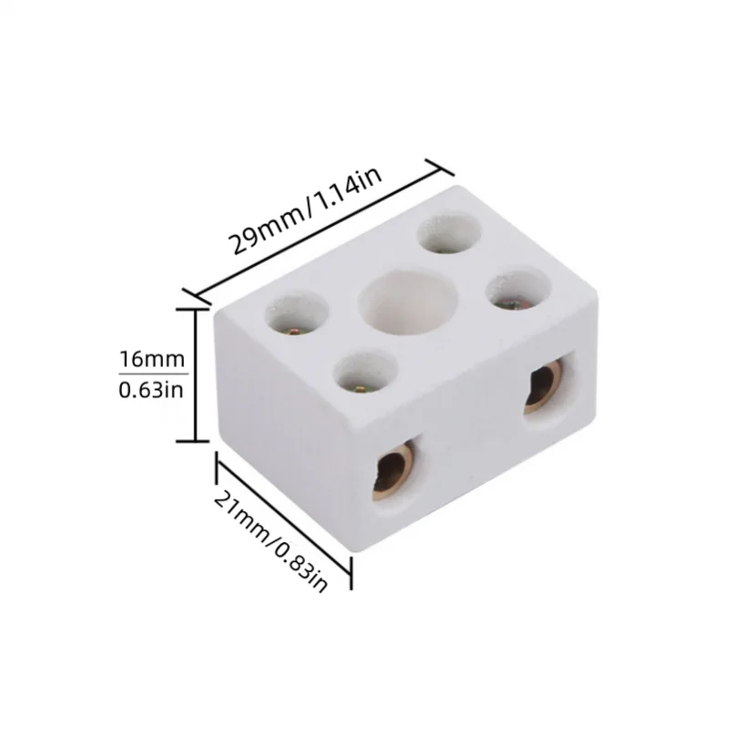 Made of Ceramic High Temperature Resistance 2 Way 15A 250V Ceramic Terminal Block White Porcelain Ceramic Connector