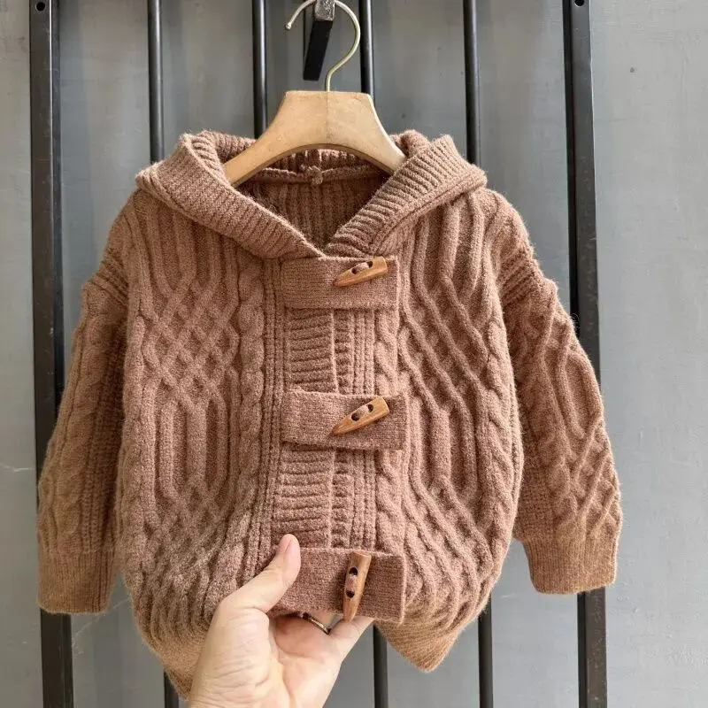 

Baby Boys' Sweater Autumn/Winter New Collection Children's Thick Hooded Knitted Jacket