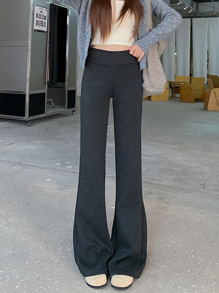 Pantaloni Casual a Vita Alta con Fodera per Donna, Moda Autunno Inverno, Snellenti, Pantaloni Lunghi a Gamba Dritta di Tendenza