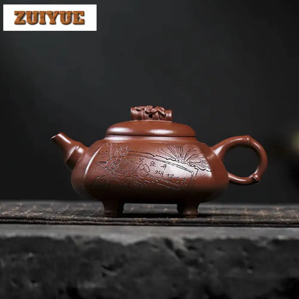 

290ML Vintage Yixing Purple Clay Teapots Handmade Pot Raw Ore Red Dragon Mud Tea Brewing Kettle Zisha Set Drinkware Supplies