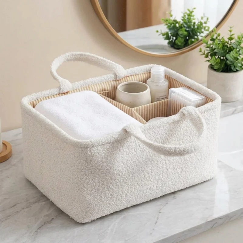 Portable Divided Storage Basket, Fabric Handle Storage Basket, Handbag, Home Living Room Table Organizer