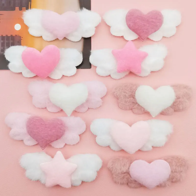 20 piezas corazón estrella ala de Ángel apliques acolchados DIY Clip de pelo hecho a mano Material de decoración de sombrero parches de accesorios de ala dulce