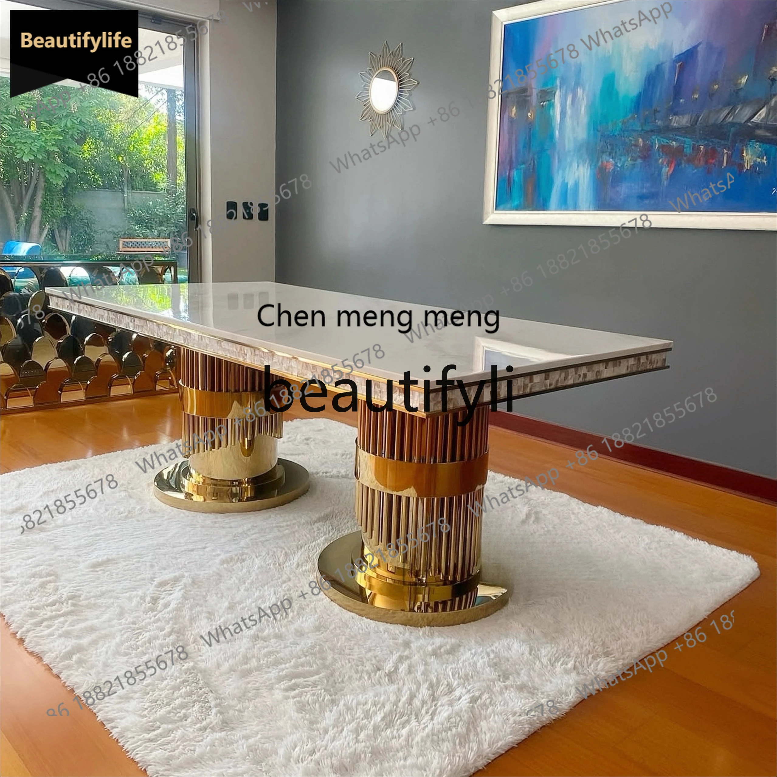 

X GG Light Luxury Stainless Steel High-End Dining Table Modern Simple Home Use Marble Rectangular High-End Dining Table
