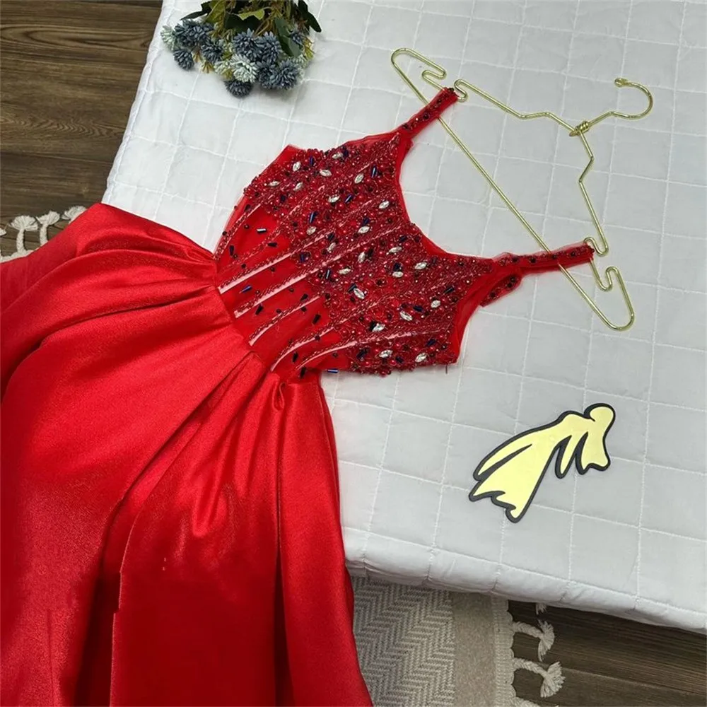 Funyue-vestidos De graduación rojos personalizados, vestidos largos De satén con cuentas De cristal para ocasiones formales, vestidos De fiesta De noche acampanados, batas De Soirée