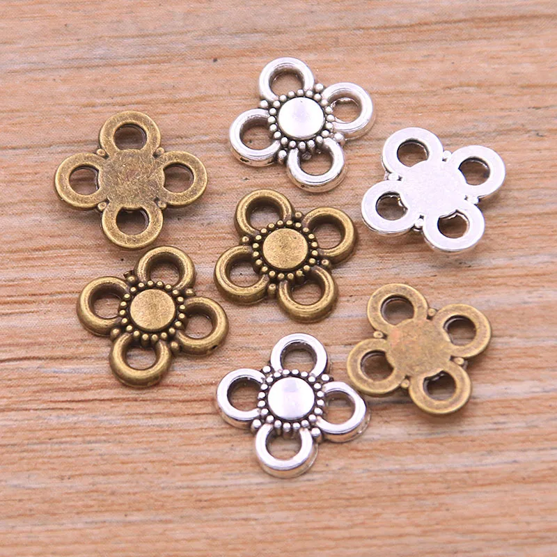 60PCS 10mm Wholesale New Product Two Color Small Flower Charms Plant Porous Connector Jewelry Metal Alloy DIY Marking