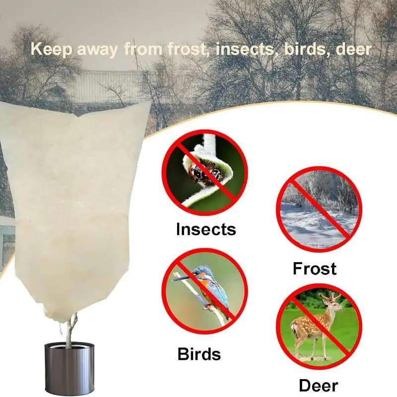 Reusable Non-Woven Winter Plant Cover Zipper Drawstring Frost Protection Bag 1PC for Garden Young Tree Seedlings