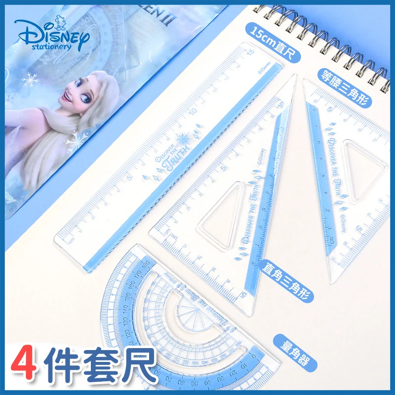 4pcs/bag Disney Spiderman Frozen Ruler Set Cartoon Student Learning Stationery Children's Drawing Ruler Triangle Gift Wholesale