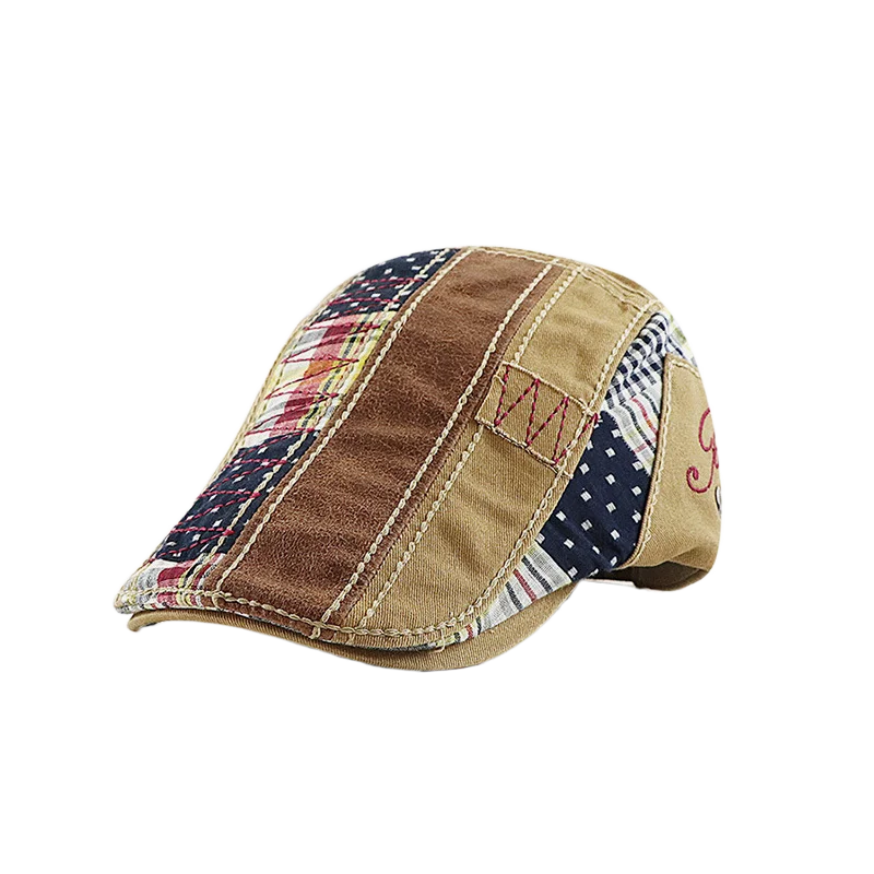 Men Beret Hat Patchwork Newsboy Beret Cabbie Ajustável Cotton Flat Cap para Condução de Caça Pesca Outdoor Frete Grátis