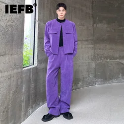 IEFB Autumn Winter Mne's Korean Style Fashion Set Short Round Neck Coat Wide Leg Long SweatPant Two Piece Suits Trend New 9C3121