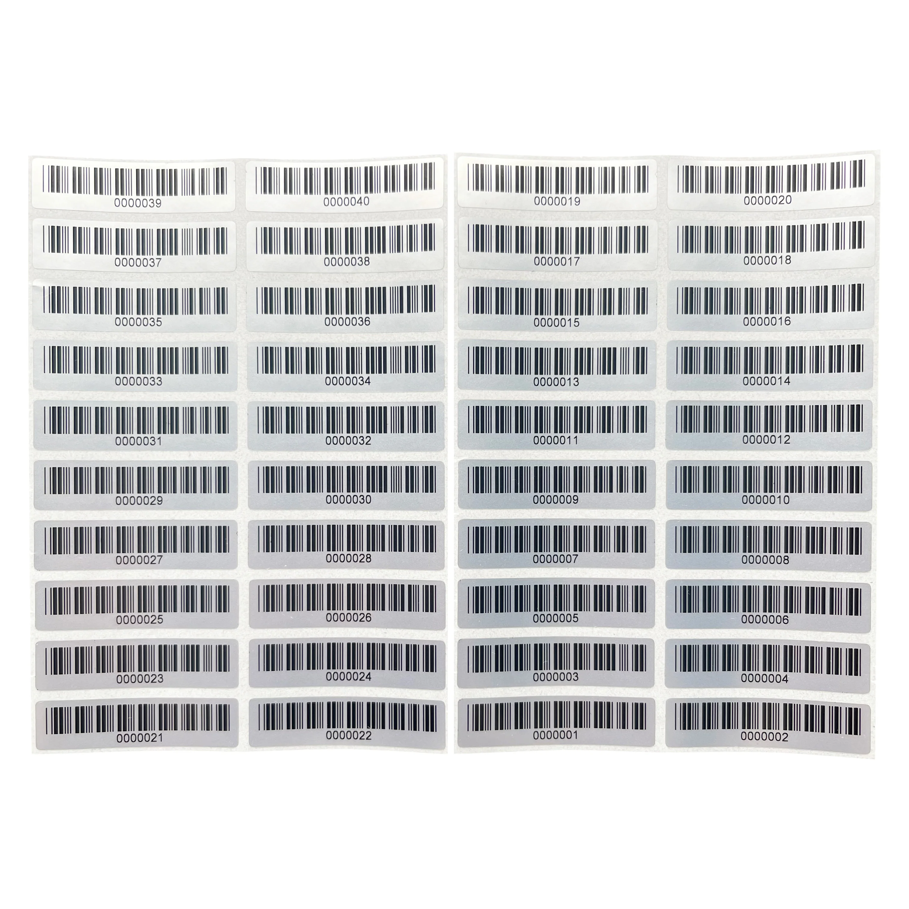100PCS/Lot Asset label Pre-printed barcode 39 Label Matte Silver PET No duplicate numbering no fading Size 40X10mm 600dpi