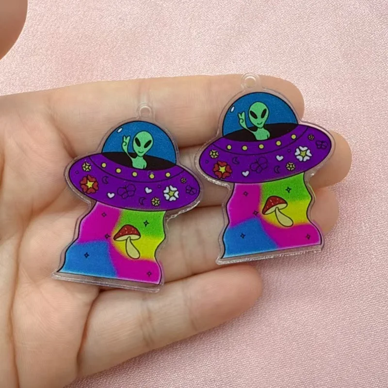 10pcs Cross border Popular Fun Acrylic Alien Character Pendant DIY Jewelry Accessories Jewelry Making Earrings Keychain view 3