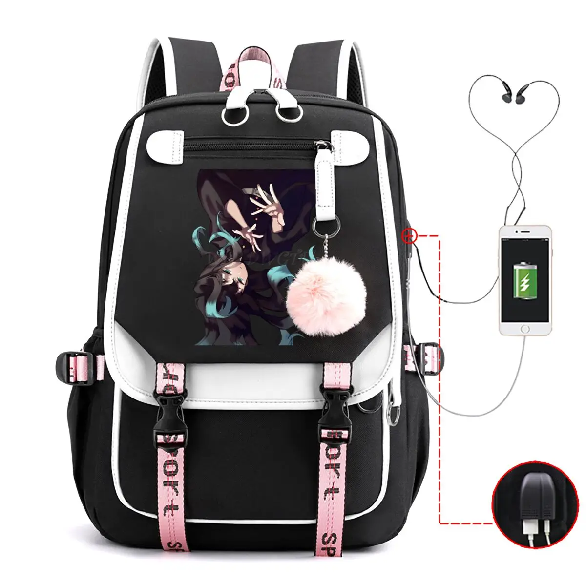 Tokitou Muichirou Anime Style School Bag Kimetsu No Yaiba USB Charging College Bag Middle and High School Students Backpack