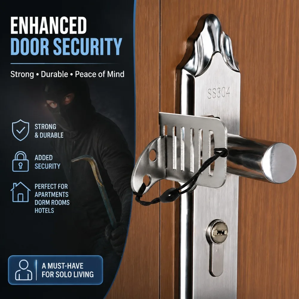 Portable Door Lock for Travel with Adjustable Screws - Improved Safety Hotel Door Lock Anti-Theft Stopper for Apartment Dorm