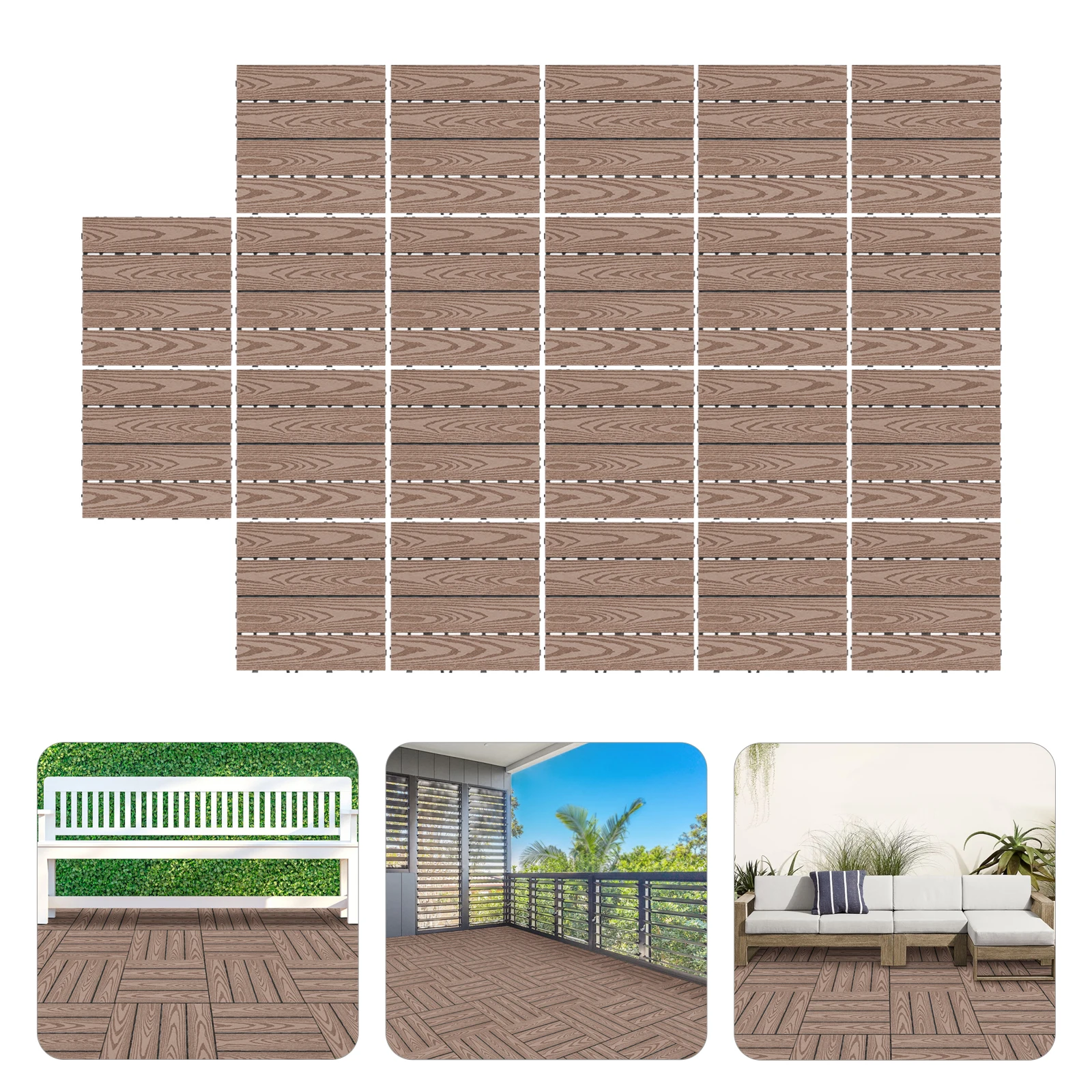 Bild 3: 22 Stück Spleißen von Kunststoff-Holzböden, WPC, ineinandergreifende Deckfliesen, hochwertiges Material, geprägte Holzmaserung für Gärten/Terraces