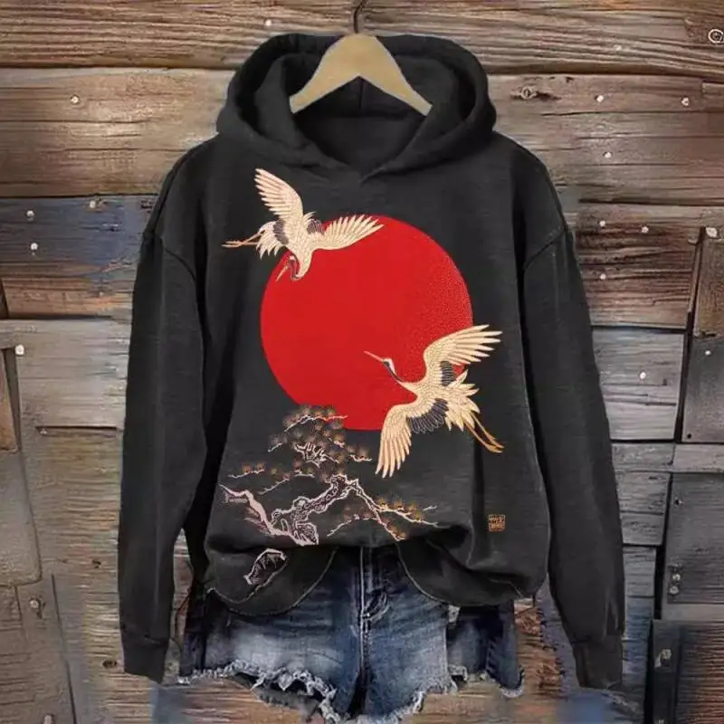 Japanse etnische trendy stijl kersenbloesem kunstprint losse pasvorm herfst winter