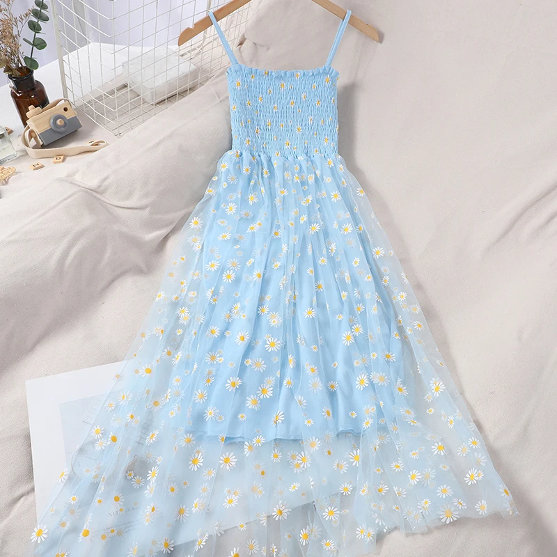 2024 Vestidos De Mujer Sweet Ruffled Dress Women A-line Gauze Sling Robe Femme Pleated Backless Flower Fashion Summer Dresses