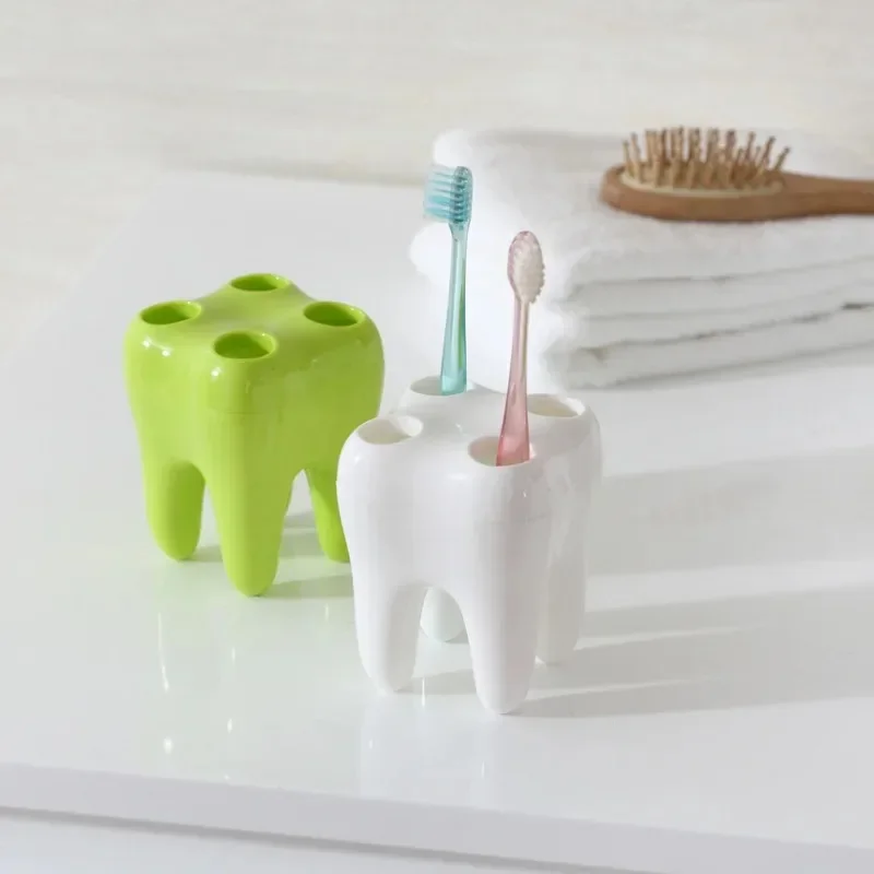 Teeth Shape Toothbrush Holder Shelf Bathroom Organizer Storage Box 4 Holes Tooth Brush Holder Container Bathroom Accessories