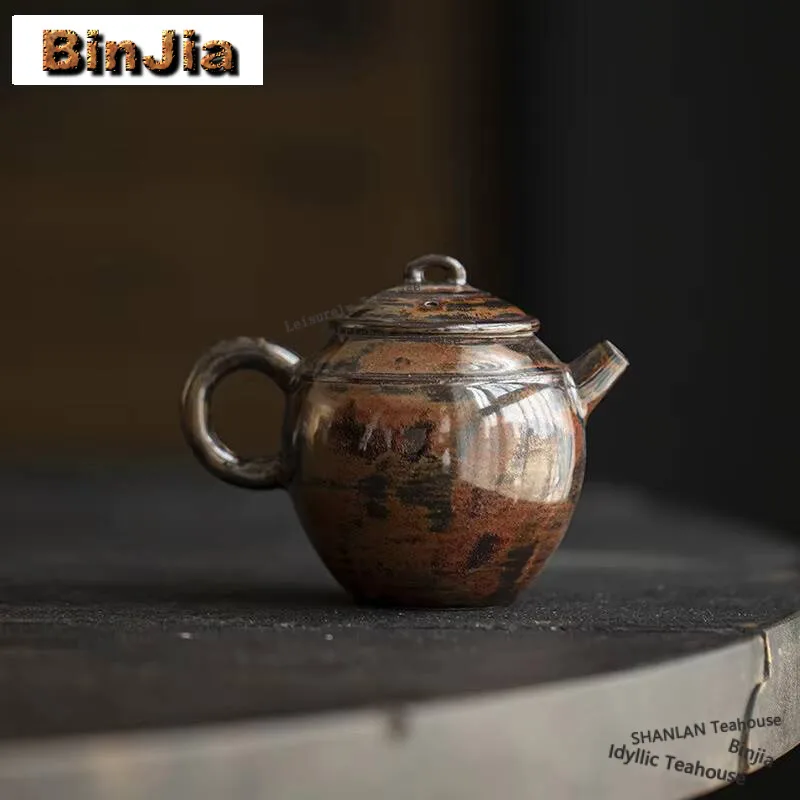 Antique Imitates Lacquer Teapot Luxury Rust Red Glaze Ceramic Pot Tea Making Kettle With Strainer Drinkware Supplies Ornaments