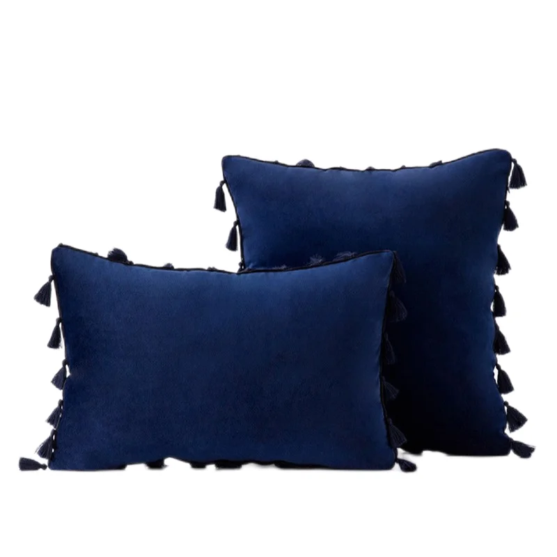 

Inyahome Pack of 1/2 Velvet Decorative Throw Pillow Covers with Tassels Fringe Boho Accent Solid Cushion Covers Rectangle Soft