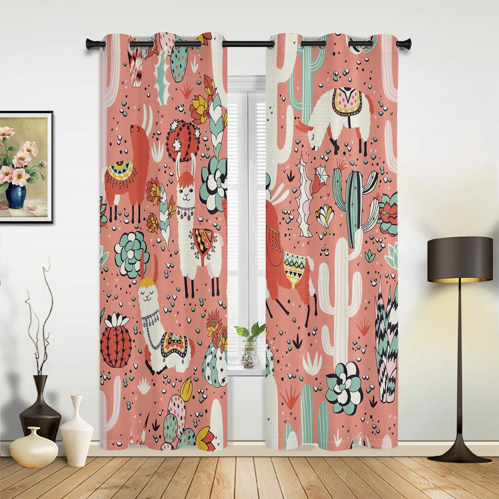 

Flower Cactus Pink Window Curtain for Kitchen Balcony Windows Fashion Drapes for Bedroom Living Room Modern Home Decor