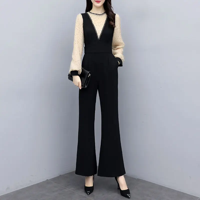 Wanita musim semi musim panas Jumpsuit sifon modis elegan kasual celana kaki lebar Set kantor Romper wanita pakaian wanita 2024 baru