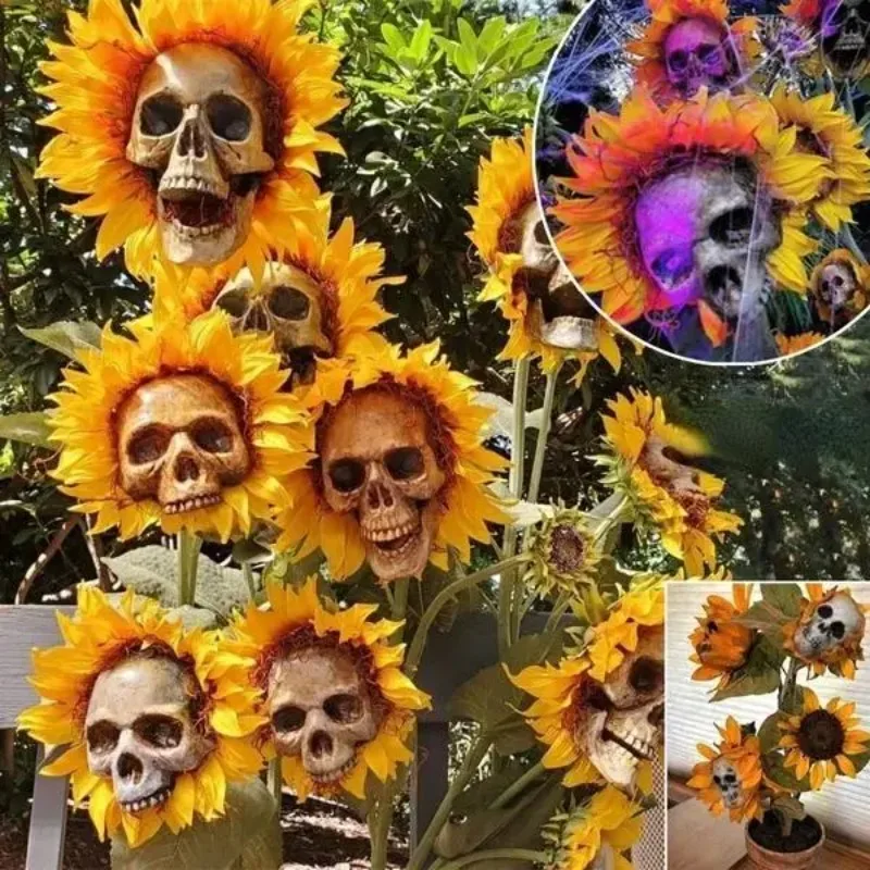 Sunflower Horror Skull Craft Decoration Simulation Flower Halloween Decoration Garden Simulation Flower Ornaments Gardening