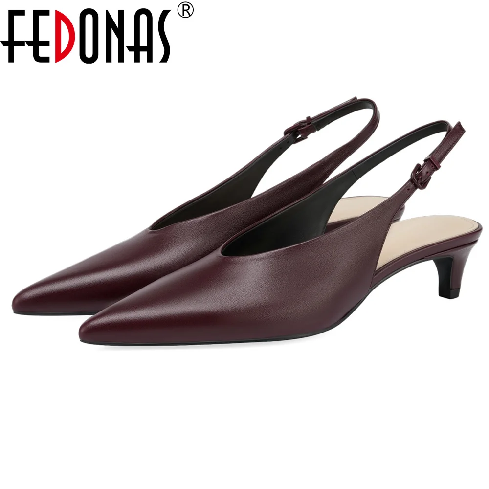 Genuine Leather Slingback Pumps - Pointed Toe Wedding Party Heels