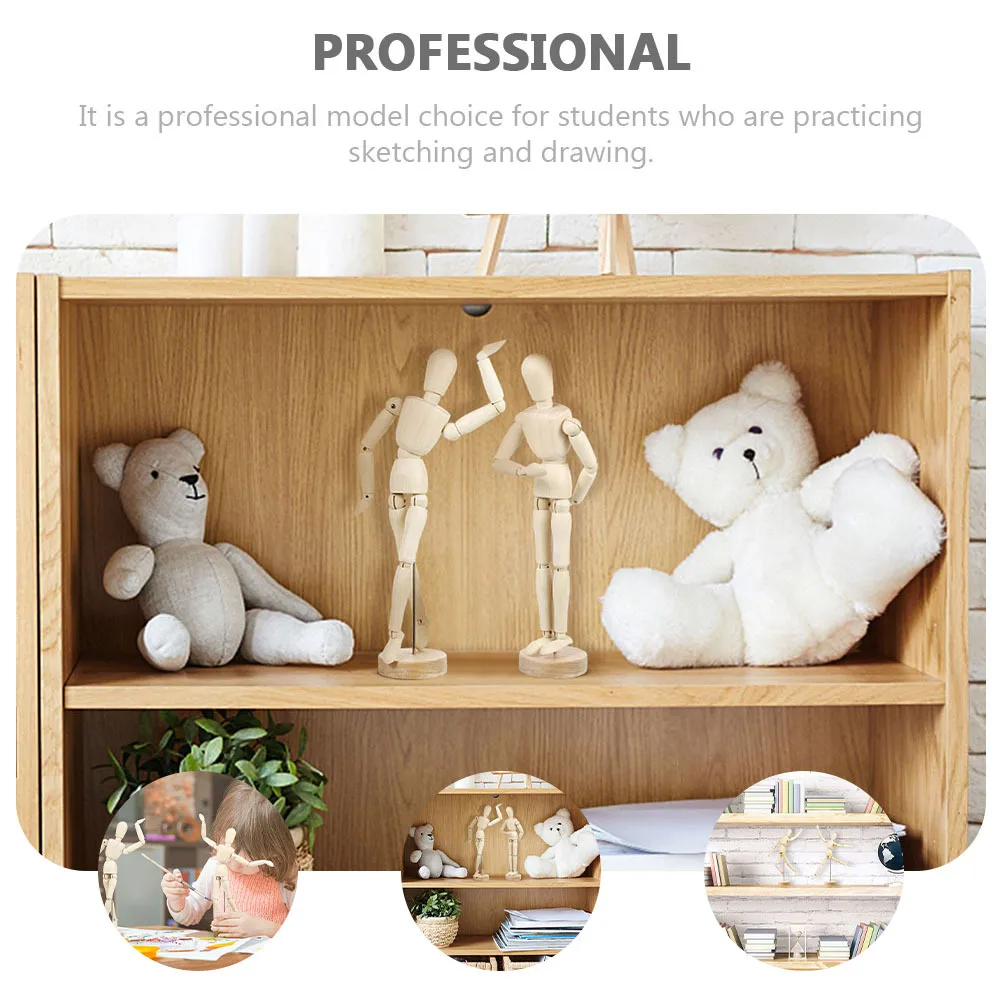 

2pcs Jointed Puppet Man Wooden Craft Decoration Movable Sketch Art Figure For Diy Desktop Display Ornament Gift Decor