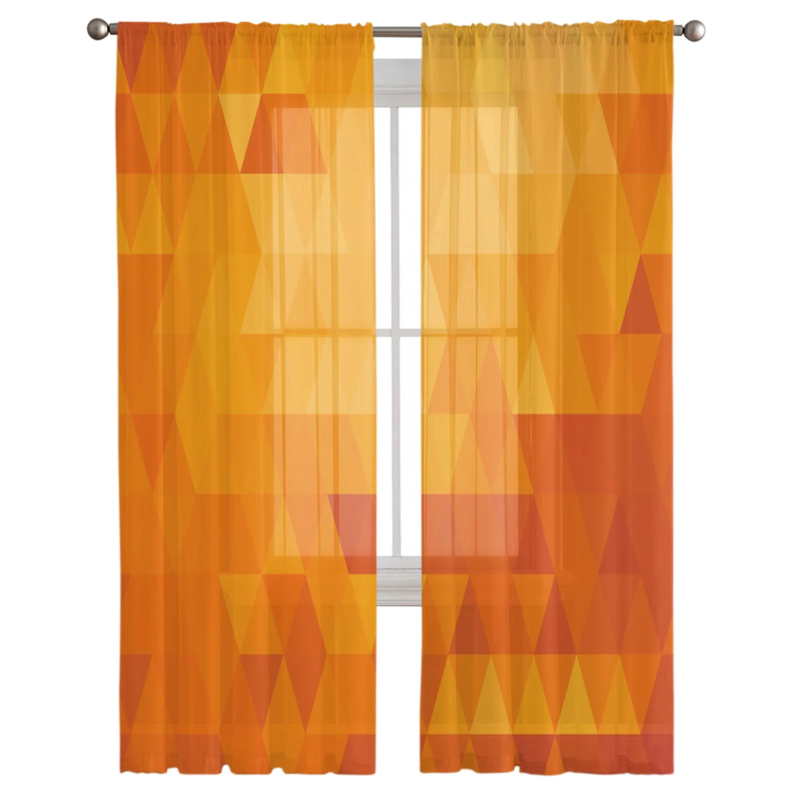 Triangle Geometry Orange Tulle Curtains For Living Room Bedroom Transparent Tulle Curtains Window Drapes Sheer Curtain