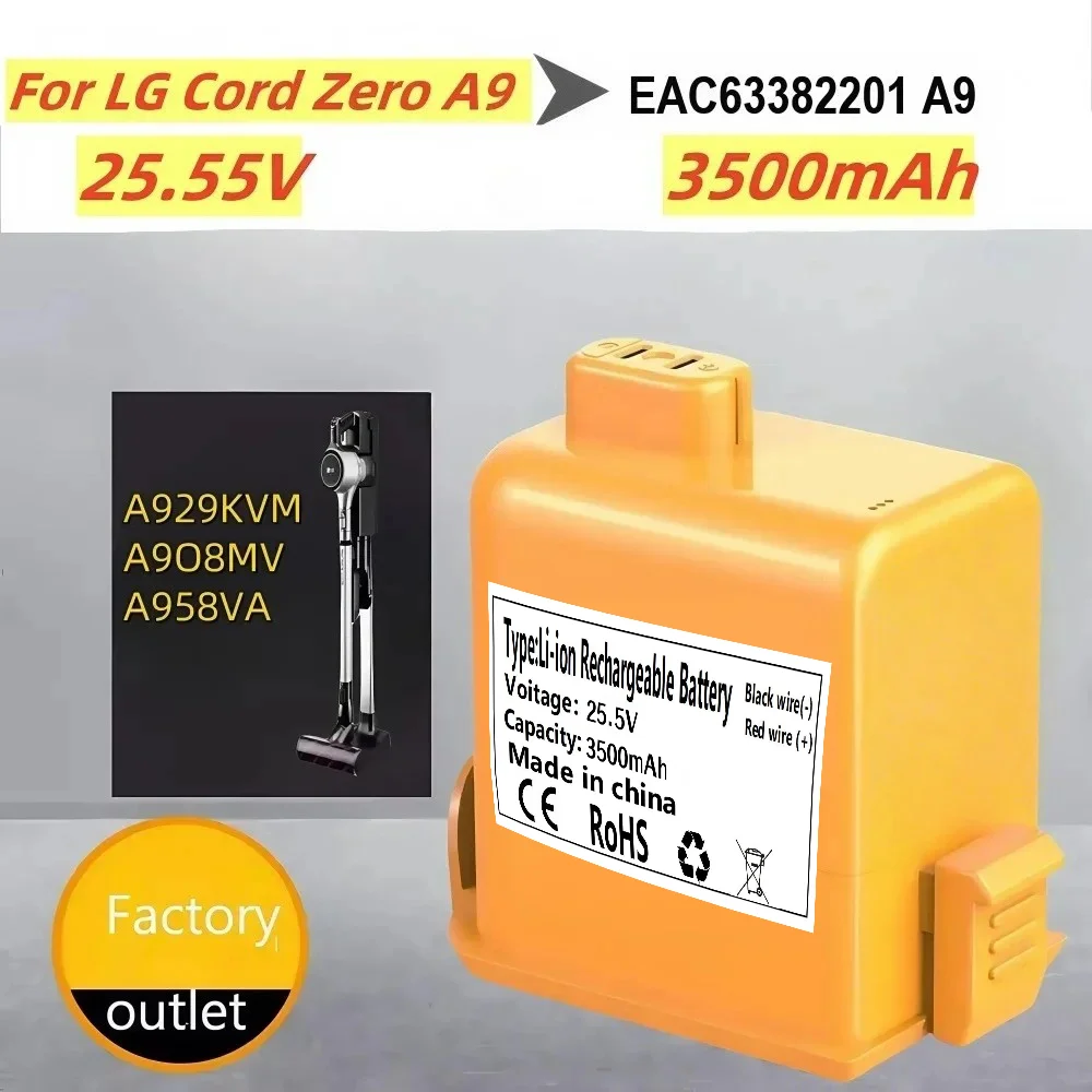 

for Vacuum Cleaner Battery 3500mAh for LG Cord Zero A9, A9+, A9 Plus,EAC6375860, EAC63382202, MEV65921201, EAC63382204