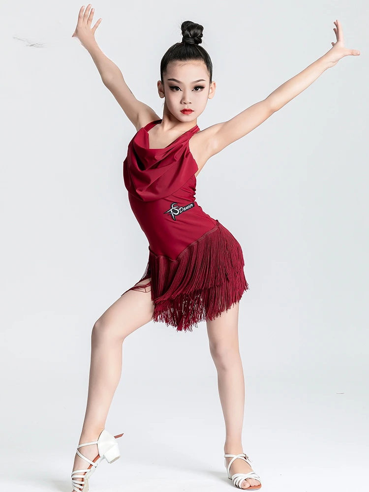 Girls Dance Dress Outfits Cha Cha Dress Kids Tango Skirt Carnival Wear Dancewear Latin Salsa Costumes Tassel Dancing Dress Skirt