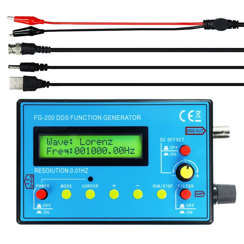 ABRW-FG-200 DDS Fungsi Generator Sinyal Penghitung Frekuensi 0.01Hz -500Khz Modul Sumber Sinyal Sinus + Persegi + Bentuk Gelombang Gigi Gergaji