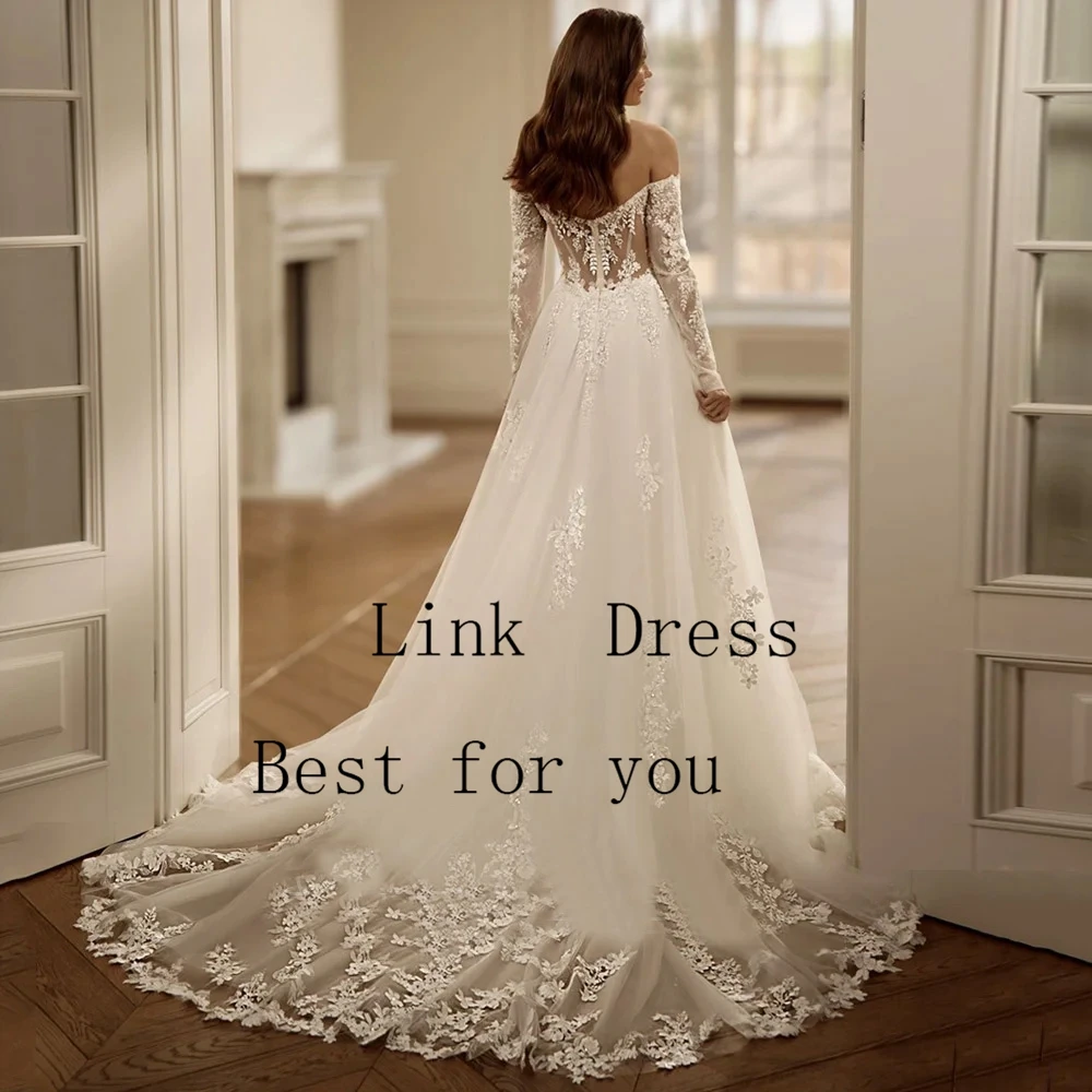 Luxury A Line Wedding Dresses for Ladies Elegant V Neck Bridal Gowns with Lace Exquisite Full Sleeve Vestidos De Novia New