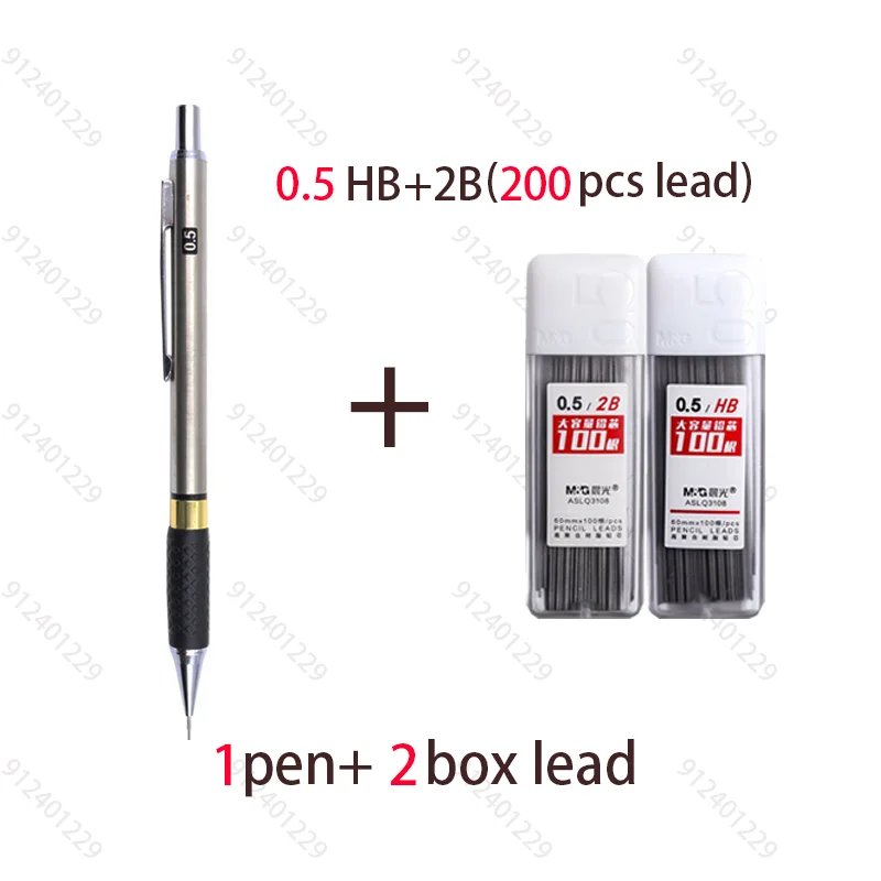 Set pensil mekanik otomatis logam 0.5 0.7mm, Pensil Timbal HB/2B pegangan Anti tergelincir untuk menggambar membuat sketsa bisnis pelajar