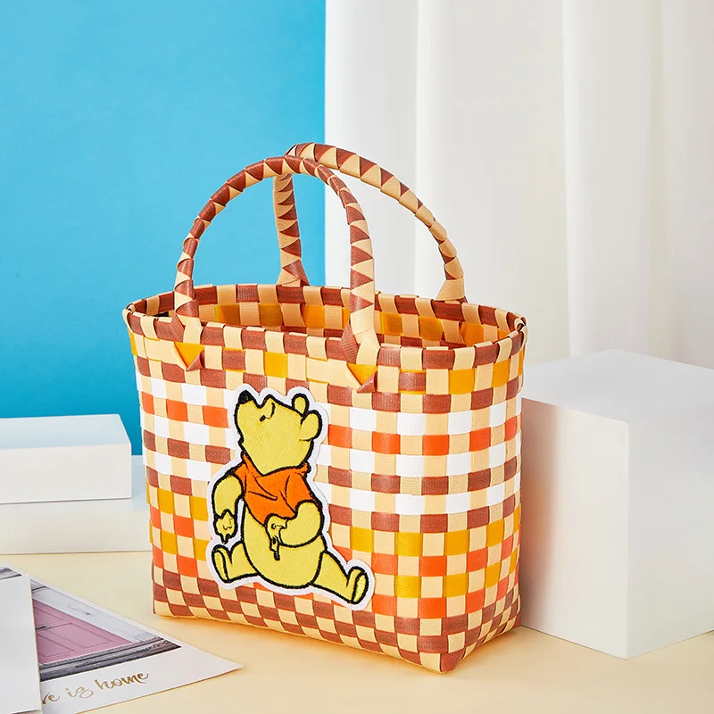 

Original Disney Official Lots-o'-Huggin' Bear Winnie The Pooh Large Capacity Cute Checked Woven Bag Outdoor Commuting Handbag