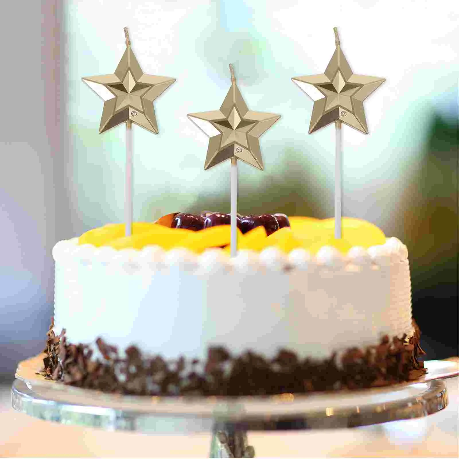 

8 Pcs Three-dimensional Star Decorative Baby Gold Wedding Cupcake Toppers Abs Birthday Decorations