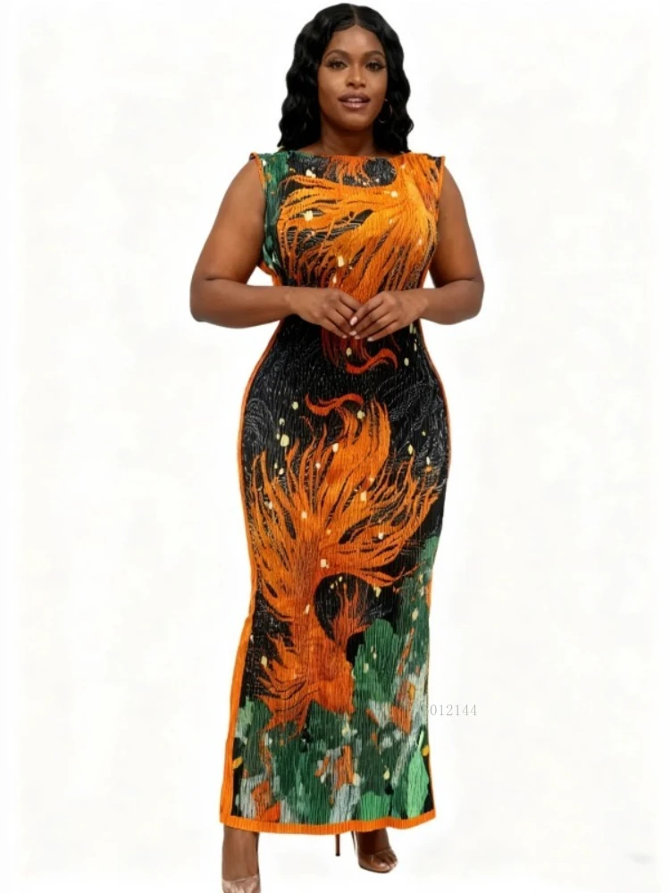 

Африканские платья Dashiki для женщин, элегантные 2026, весна-лето, африканские длинные облегающие платья макси без рукавов из полиэстера с принтом