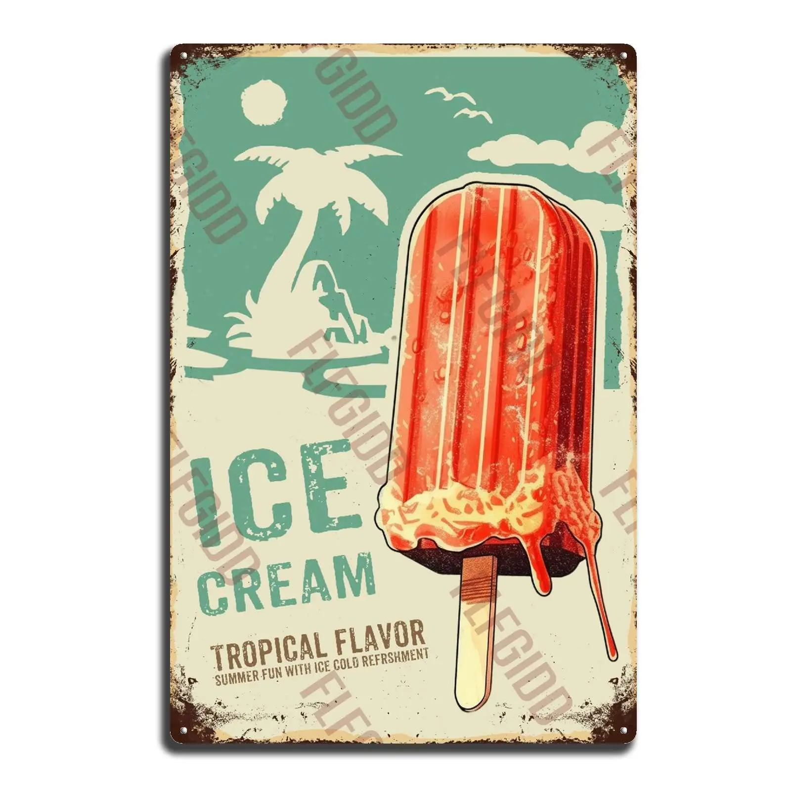 Vintage Decor Ice Cream Tin Signs Tropical Flavor Summer Fun with Ice Cold Refreshment Vintage Metal Tin Sign for Home Living Ro