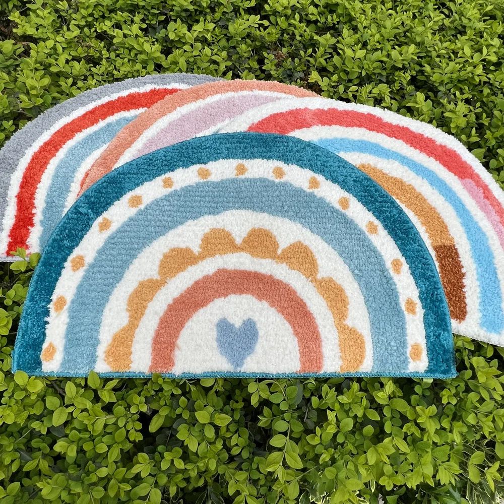 Fluffy Bathmat Floral Rainbow Rug Nordic Flocking Mat Bathroom Carpet Anti-Slip Floor Bath Mat Welcome Doormat Home Decor