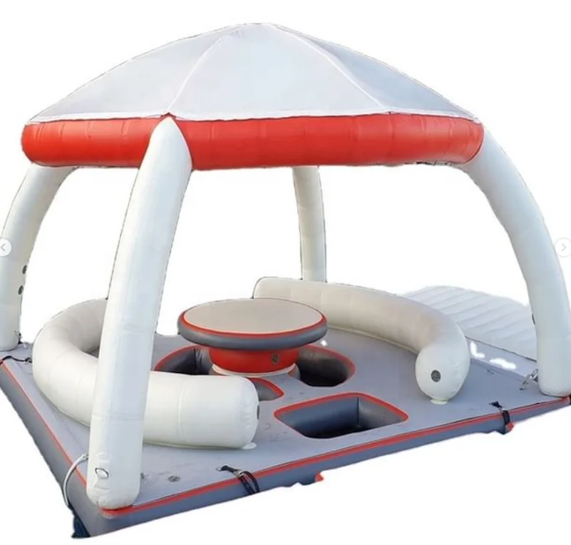 

New Design Pvc Inflatable Boat Island Water Play Equipment Floating Pontoon With Tent