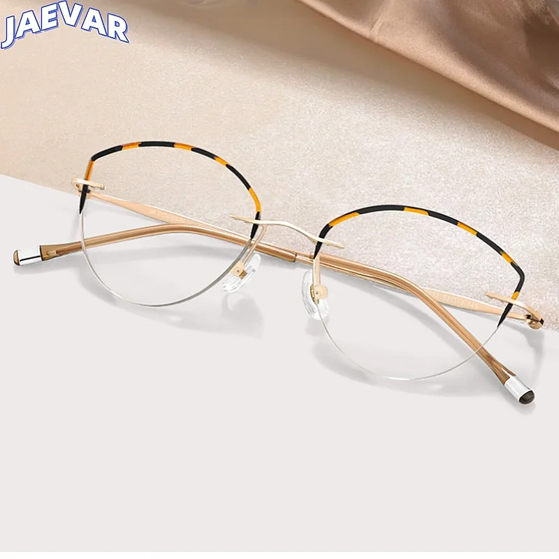 

New Titanium Eyeglass Frame Frameless Women's Eyeglass Frame Retro Trimmed Tortoiseshell Optical Prescription Frame 16132